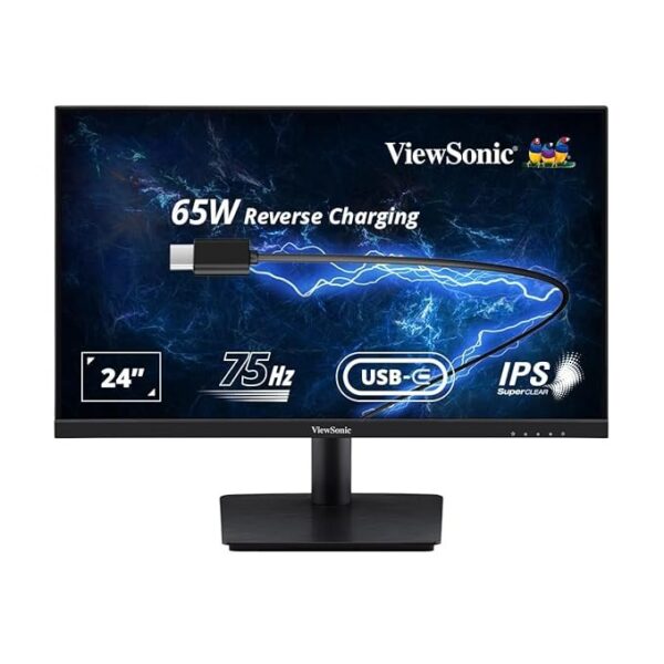 ViewSonic 60.96 Cm IPS FHD Professional Monitor USB Type-C One Cable Solution with 65W Laptop Charge Back, Bezel Less, Wall Mount, 2X Speaker, HDMI, VGA, USB-C, Eye Care, 104% SRGB- VA2409-MHU