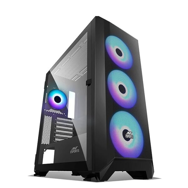 Ant Esports 711 Air Mid-Tower Computer Case/Gaming Cabinet - Black | Support E-ATX, ATX, Micro-ATX, Mini-ITX | Pre-Installed 3 x 120mm Front Fans and 1 Rear Fan