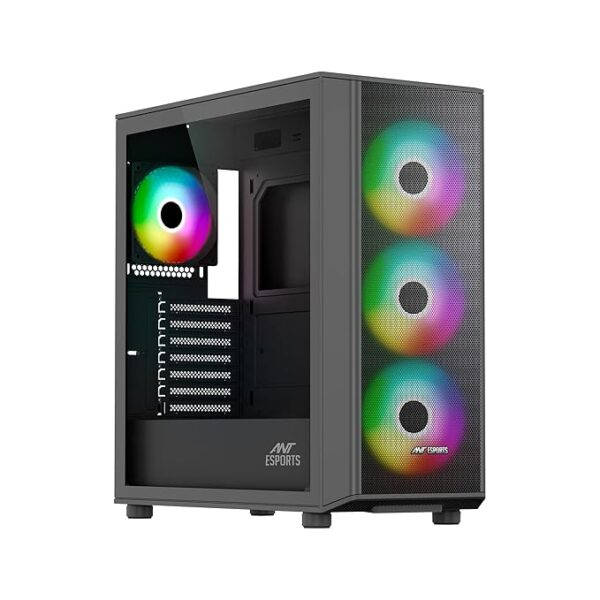 Ant Esports Metal 411 Air Mid-Tower Computer Case/Gaming Cabinet - Black | Support E-ATX, ATX, M-ATX, ITX | Pre-Installed 3 X 120Mm ARGB Front Fan & 1 X 120Mm ARGB Rear Fan