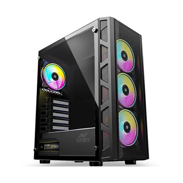 Ant Esports 510 AIR Mid Tower Gaming Cabinet Computer Case Supports E-ATX, ATX, Micro-ATX, Mini-ITX Motherboard Sliding Tempered Glass Side Panel, 3x120 mm ARGB Front 1x120 mm ARGB Rear Fans, Black