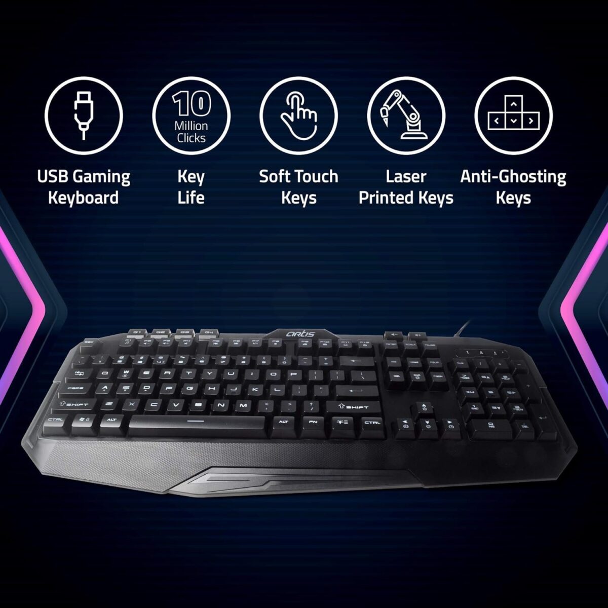 Artis Blaze Wired Backlit USB Gaming Keyboard - Image 2