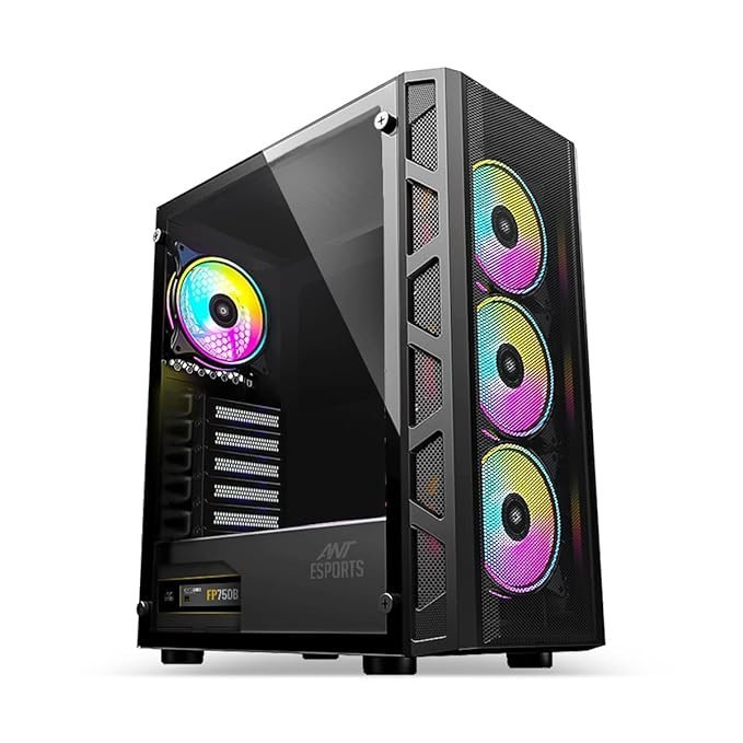 a7.jpg Ant Esports 510 AIR Mid Tower Gaming Cabinet Computer Case Supports E-ATX, ATX, Micro-ATX, Mini-ITX Motherboard Sliding Tempered Glass Side Panel, 3x120 mm ARGB Front 1x120 mm ARGB Rear Fans, Black - Image 1
