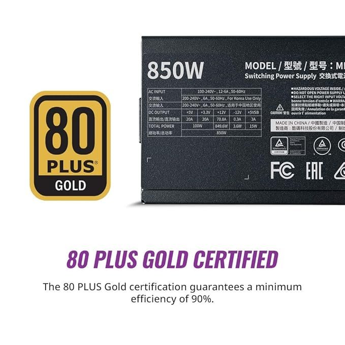 14 Cooler Master MWE 850 Gold V2 Power Supply - Fully Modular | 80 Plus Gold Certified | 120mm HDB Fan | DC-to-DC Circuit Design | 2 EPS Connectors | 850 Watt - Image 2