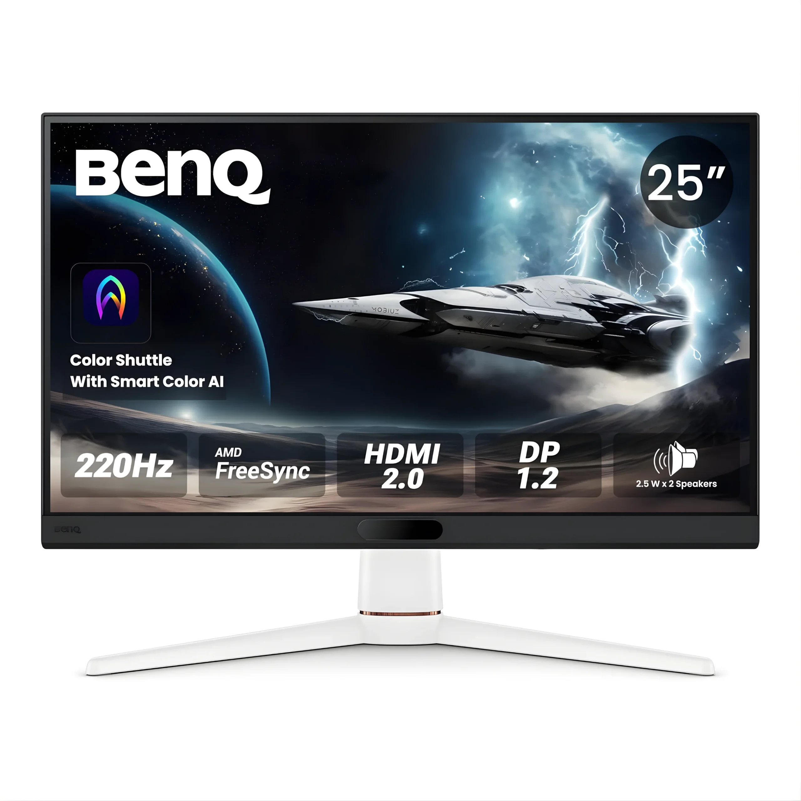 SSK Product Images (20) BenQ MOBIUZ EX251 24.5” FHD 220Hz Gaming Monitor, 1ms GtG, AMD FreeSync, DP 1.2, HDMI 2.0, USB Hub, 99% sRGB, Game Optimized Color, 2.5Wx2 Speakers, VESA Display HDR400 (White) - Image 1