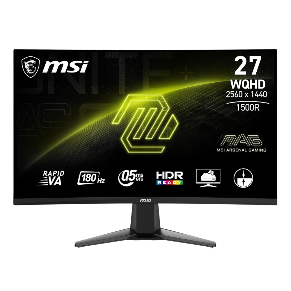 SSK Product Images (28) MSI MAG 27CQ6F 27 Inch 2K WQHD Curved Gaming Monitor - 1500R 2560 x 1440 Rapid VA Panel, 180 Hz / 0.5ms (GtG, Min.), Adaptive-Sync - DP 1.4a, HDMI 2.0b CEC - Image 1
